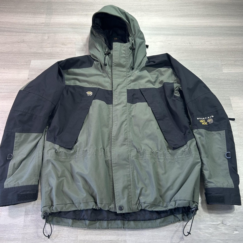 Mountain Hardwear Ski Jacket Mens Medium Green Hooded Full Zip Conduit Shell